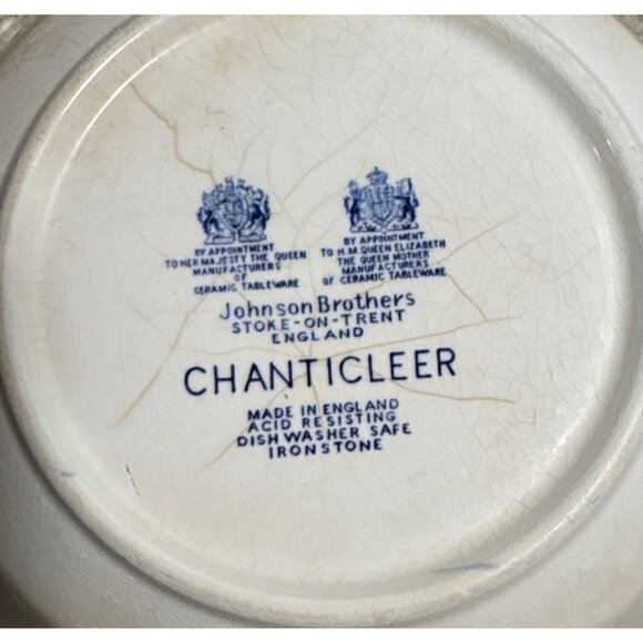 Johnson Brothers Chanticleer Ironstone Serving Bowl Blue White Rooster READ DMG - Picture 4 of 7